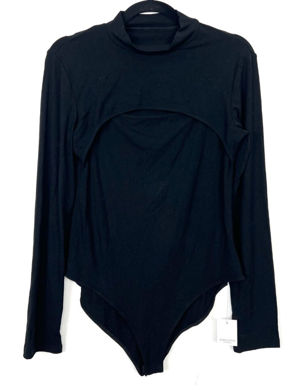 NWT Mangopop Black Bodysuit Long Sleeve Cut Out Front Mock Neck Soft XXL - Picture 1 of 5